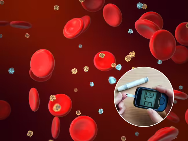 Visual showing blood cells and a glucose meter